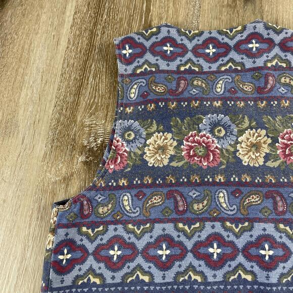 Vintage 70's Vivaldi Jeanswear Floral Paisley Denim Vest Women's M USA Made - Picture 11 of 14